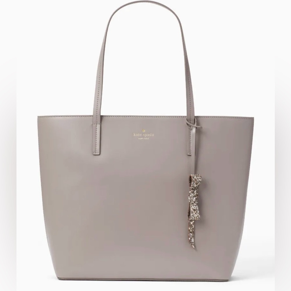 Kate Spade Karla Cityscape Gray Beige Greige Smooth Leather Tote Seton Drive